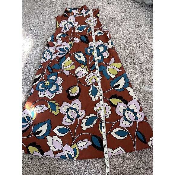 ModCloth XS In With Excitement Brown Floral Mock Neck Dress Retro 70s Sleeveless - Picture 7 of 10